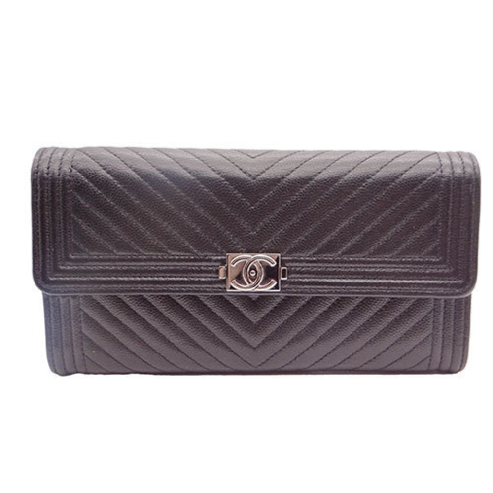 Chanel Wallet Long Wallet Boy Chanel Caviar Black